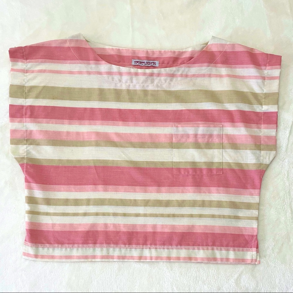 2/$10  80’s Vintage 🛍 Striped Cotton/Poly Short Sleeve Dolman Crop Top